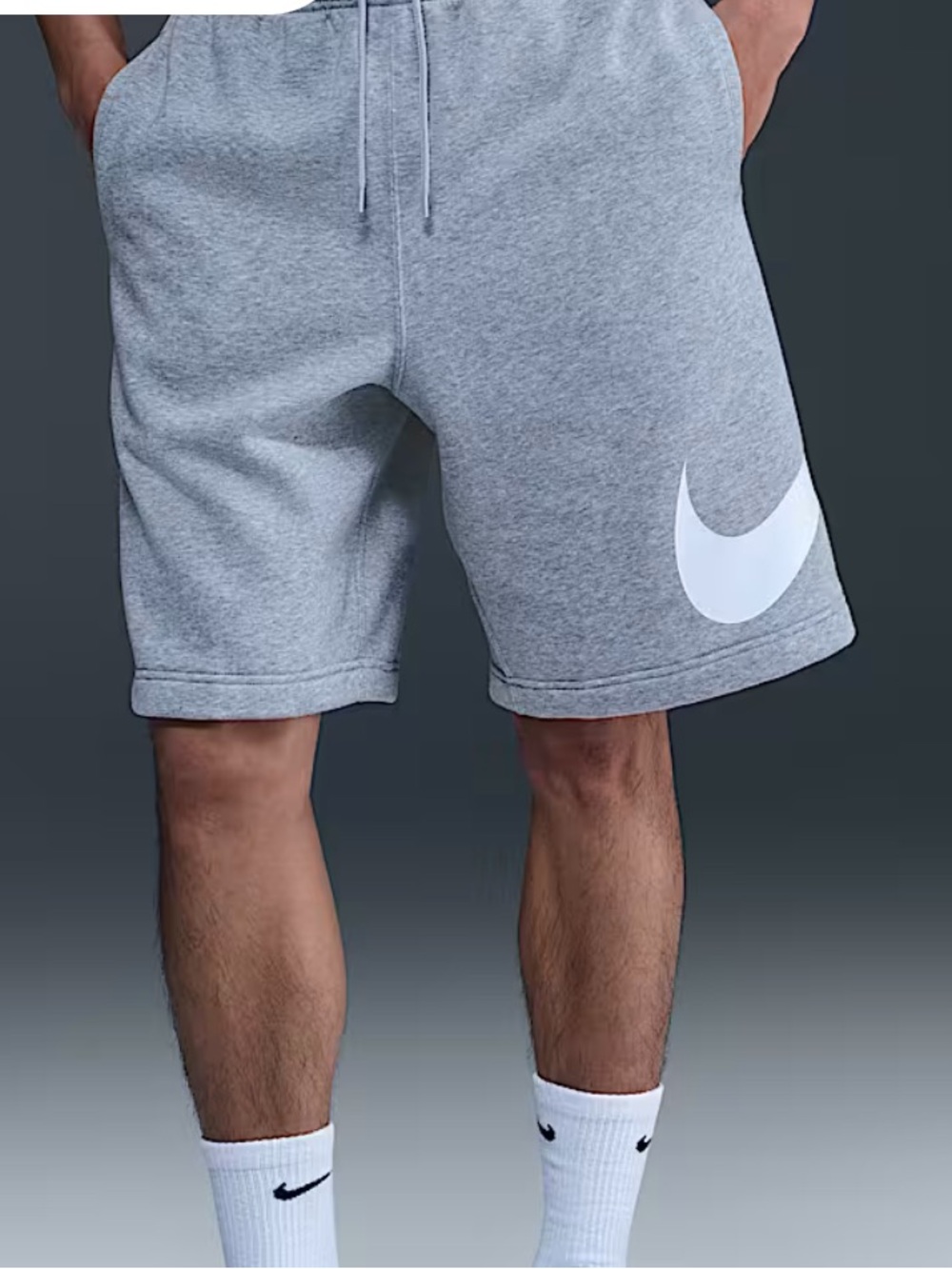Nike Grey and White Swoosh Sweat Shorts